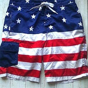 Patriotic Men's American red white and blue Swim Shorts Size M
